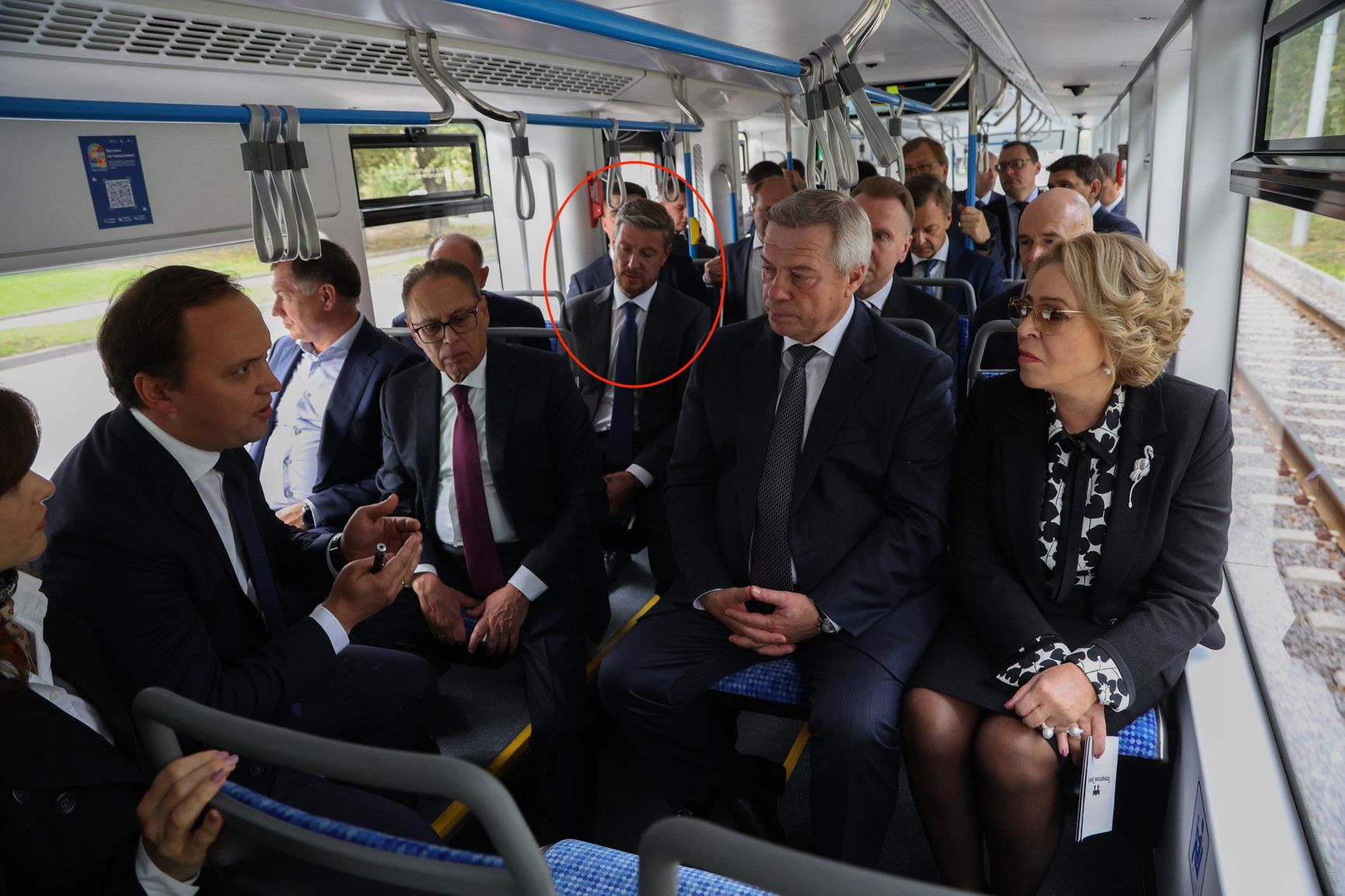Alexei Zolotarev on a tram with Valentina Matvienko, the Speaker of Russia's Federation Council