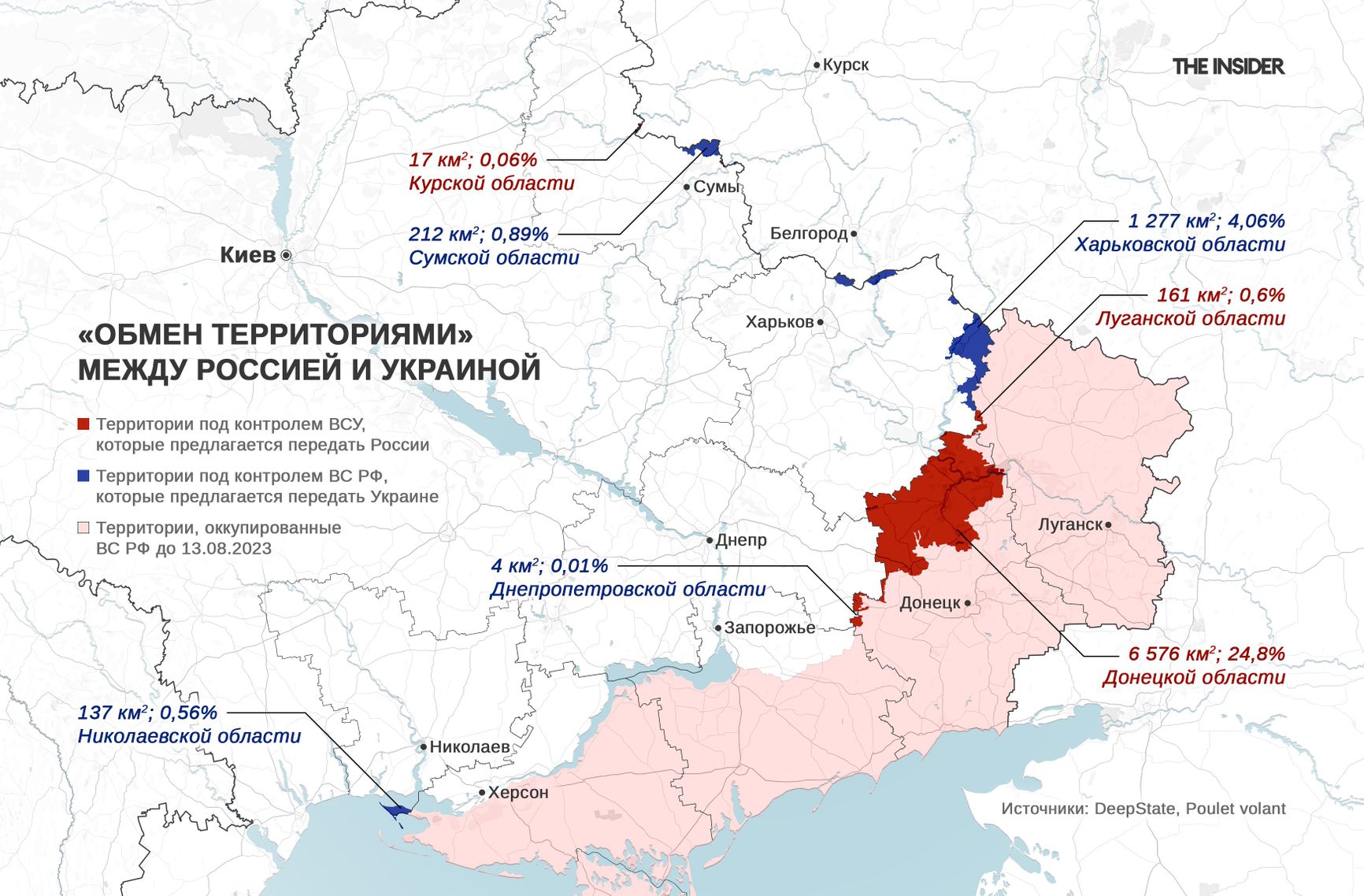 Обсуждаемый в медиа вариант «обмена территориями» между Россией и Украиной