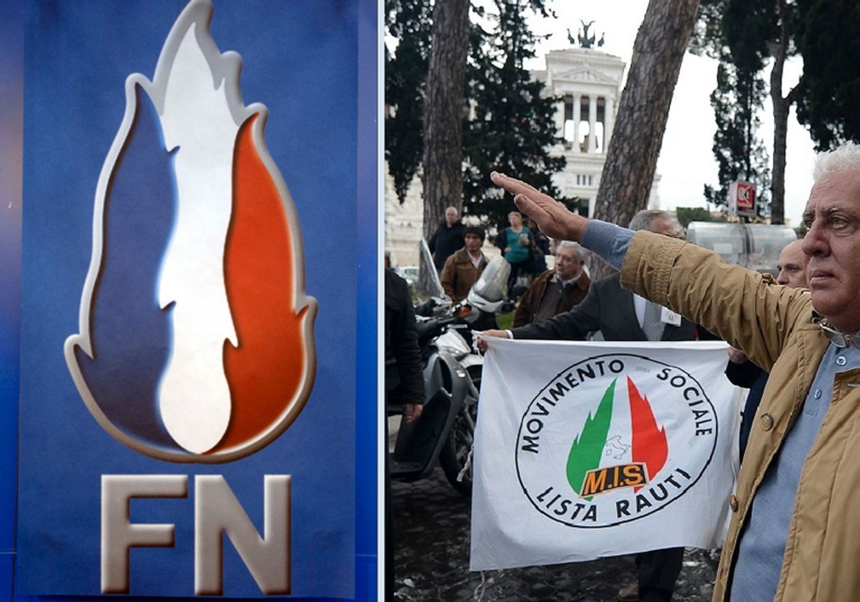 The “historic” FN logo and the MSI flame at a demonstration in Rome, 2012  CHAMUSSY/SIPA/AFP