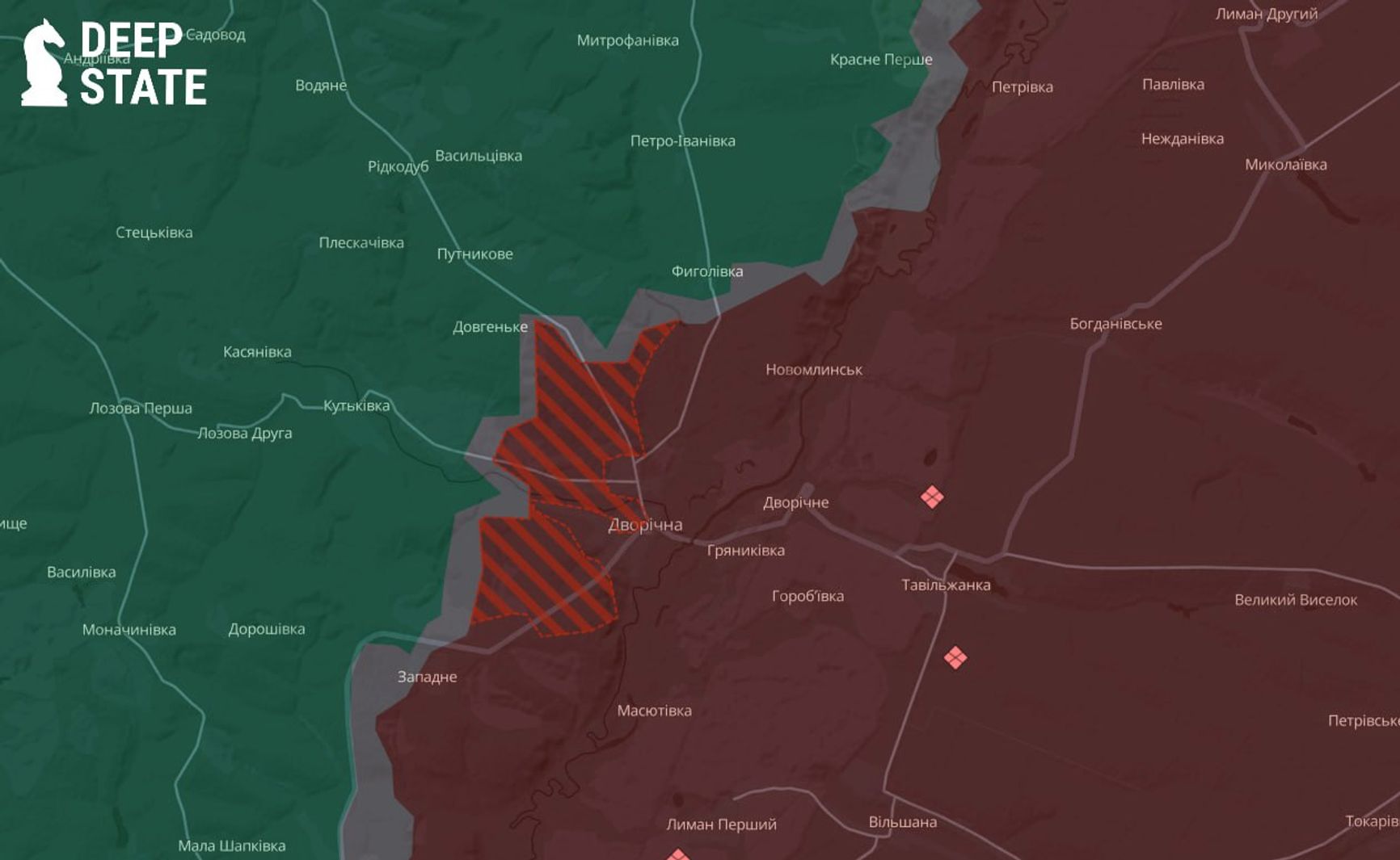 Ситуация на российском плацдарме к северу от Купянска по версии DeepState