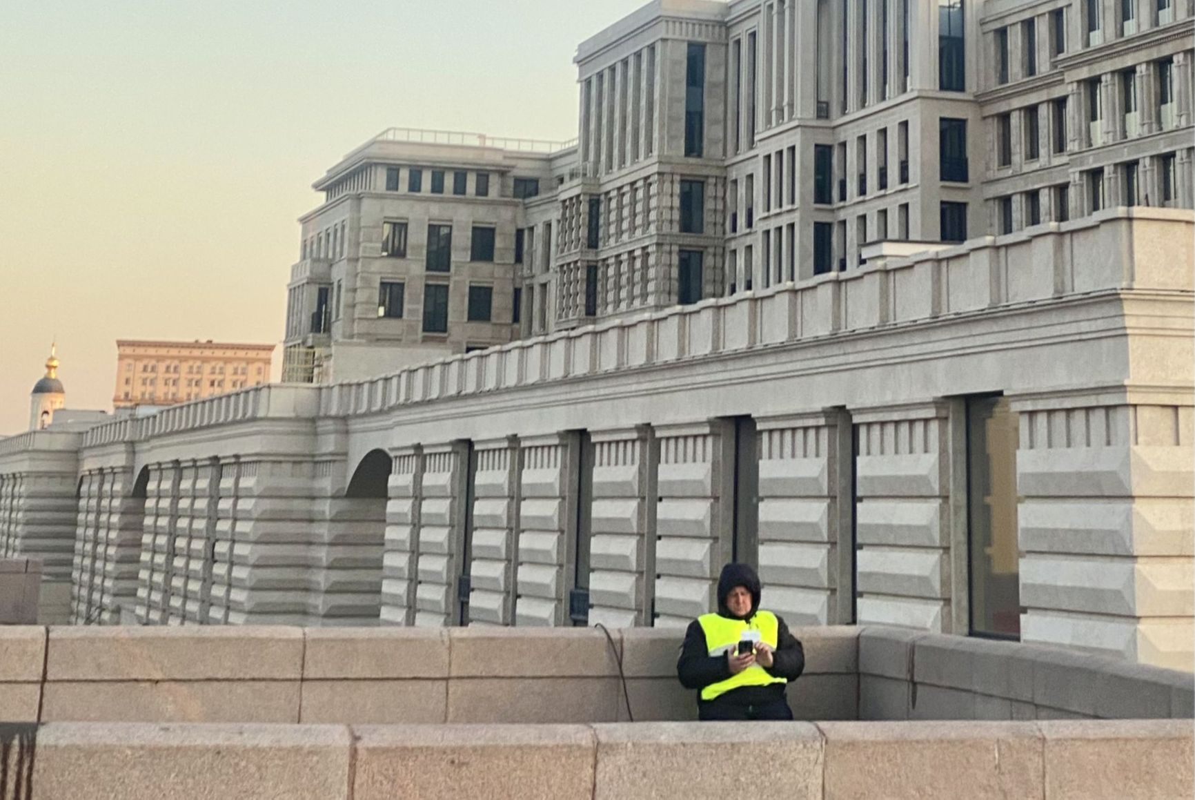Leonid (name changed), a guard at a top Moscow private security firm, monitors the Kremlin