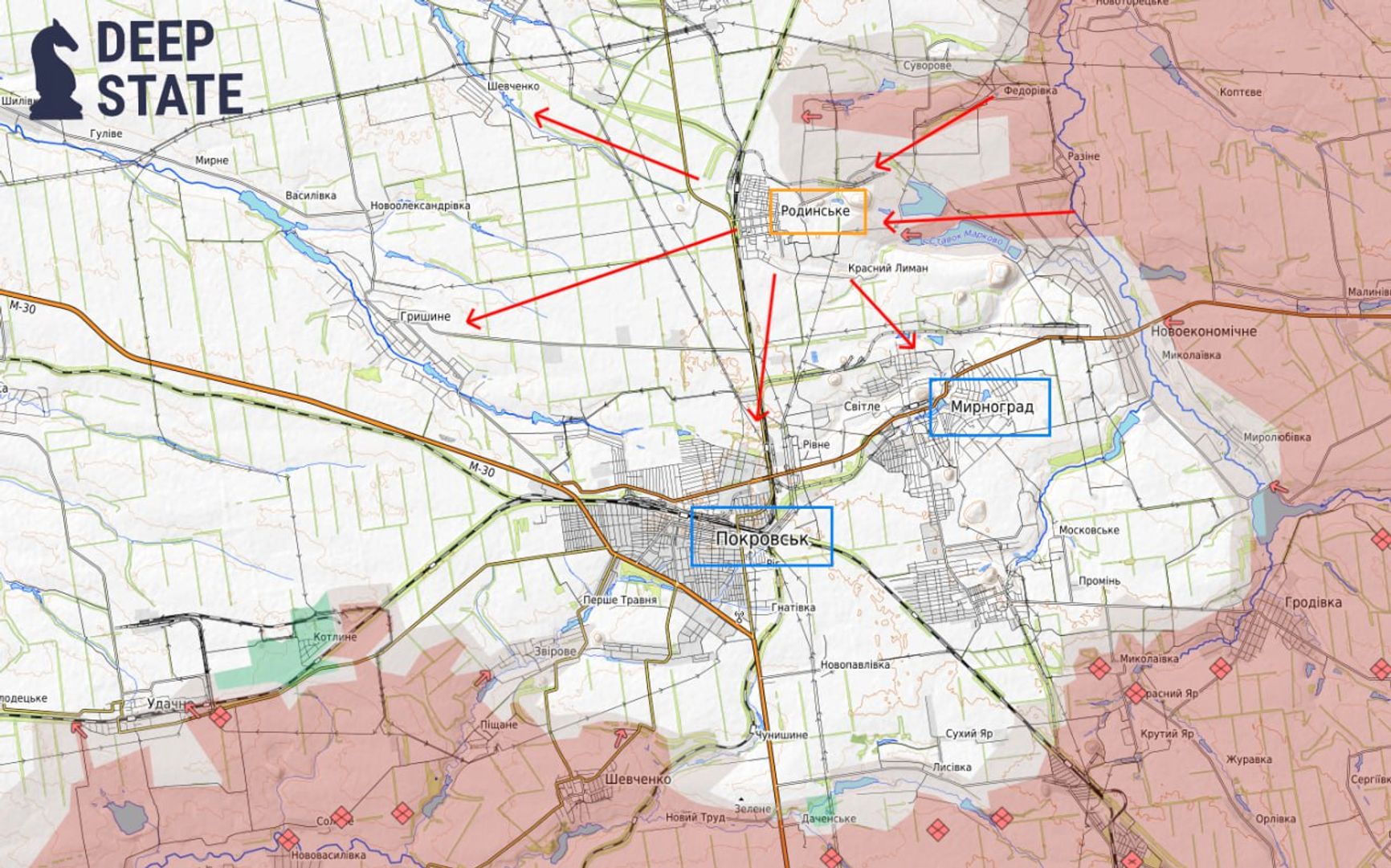 Ситуация на покровском направлении по версии DeepState