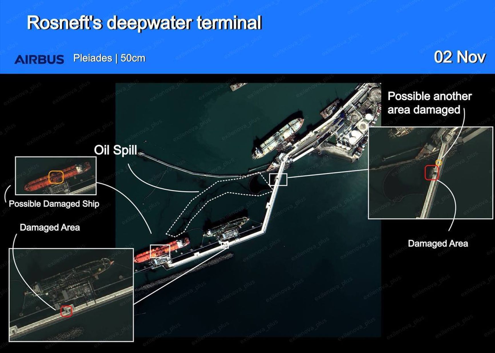 Последствия украинского налета на морской терминал в Туапсе в ночь на 2 ноября 2025 года