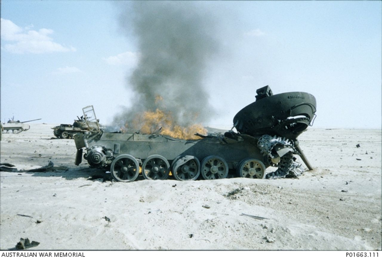 An Iraqi T-55 destroyed in the Gulf War