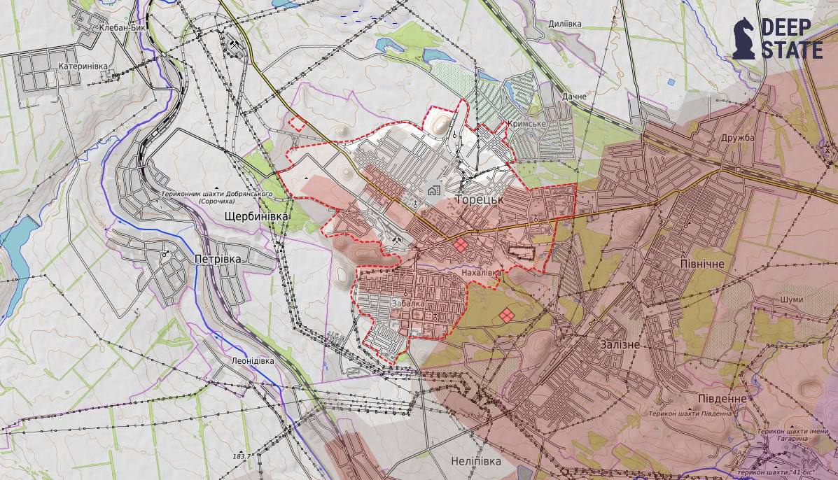 Ситуация в Торецке по версии DeepState