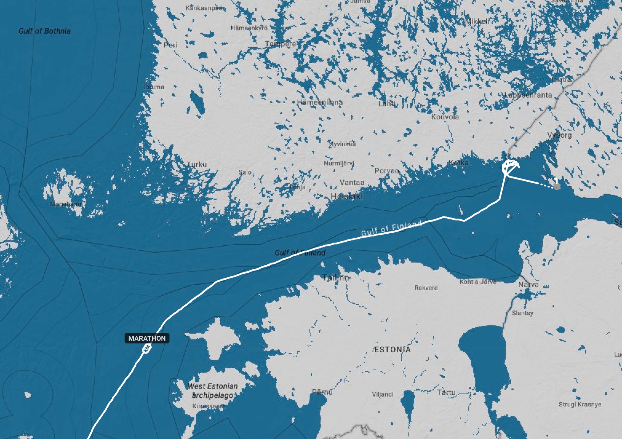 Marathon’s journey through the Gulf of Finland. 