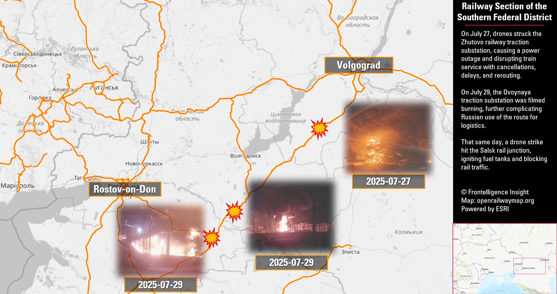 Атаки БПЛА на железнодорожной ветке между Волгоградом и Ростовом-на-Дону