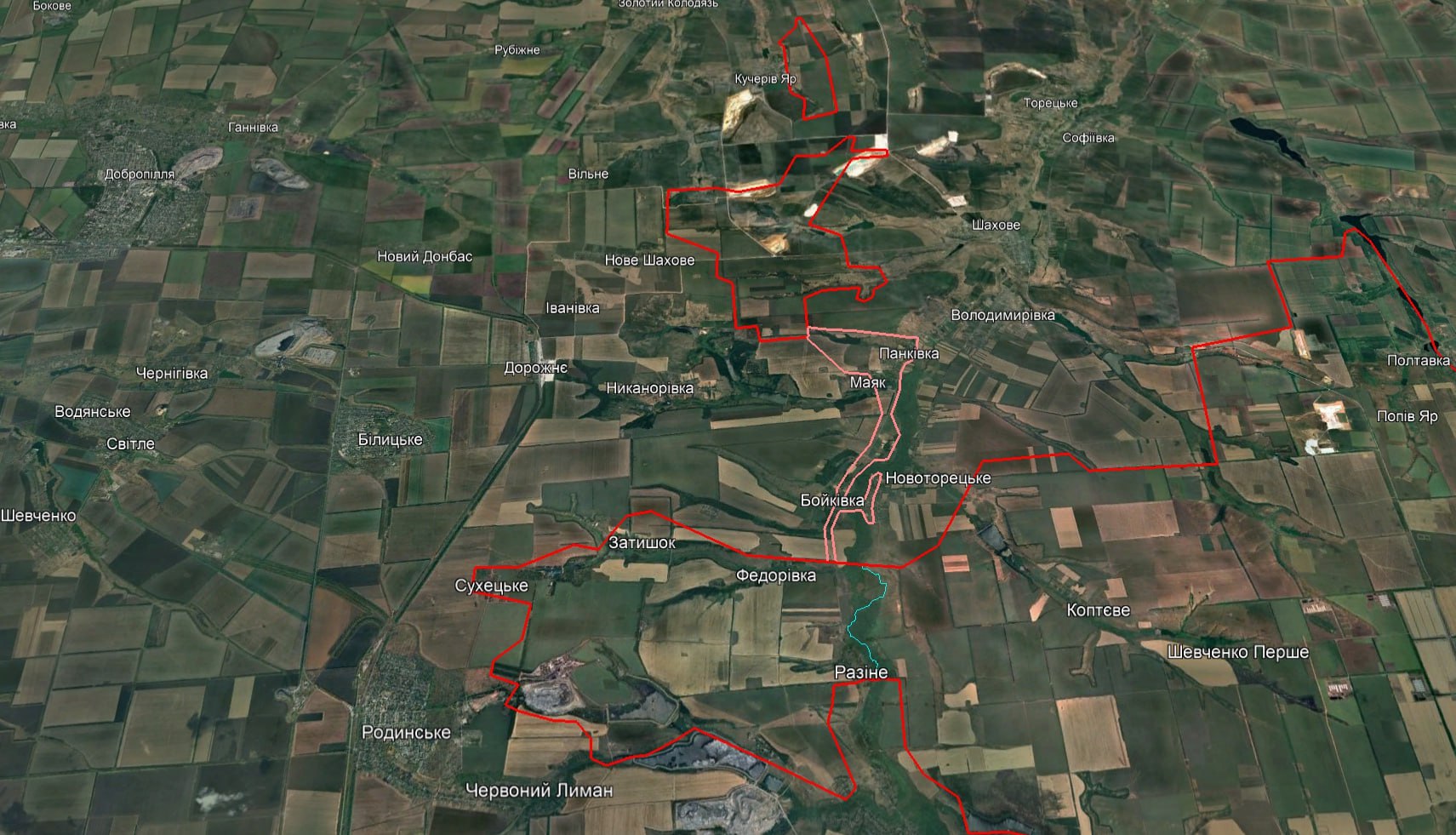 Предположительное расположение трех «котлов» с российскими военными в районе «прорыва» на Доброполье