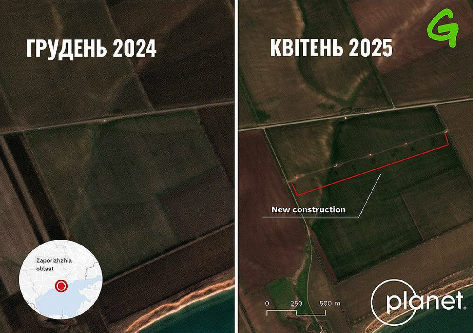 Проложенная ЛЭП через оккупированные территории Запорожской и Донецкой областей