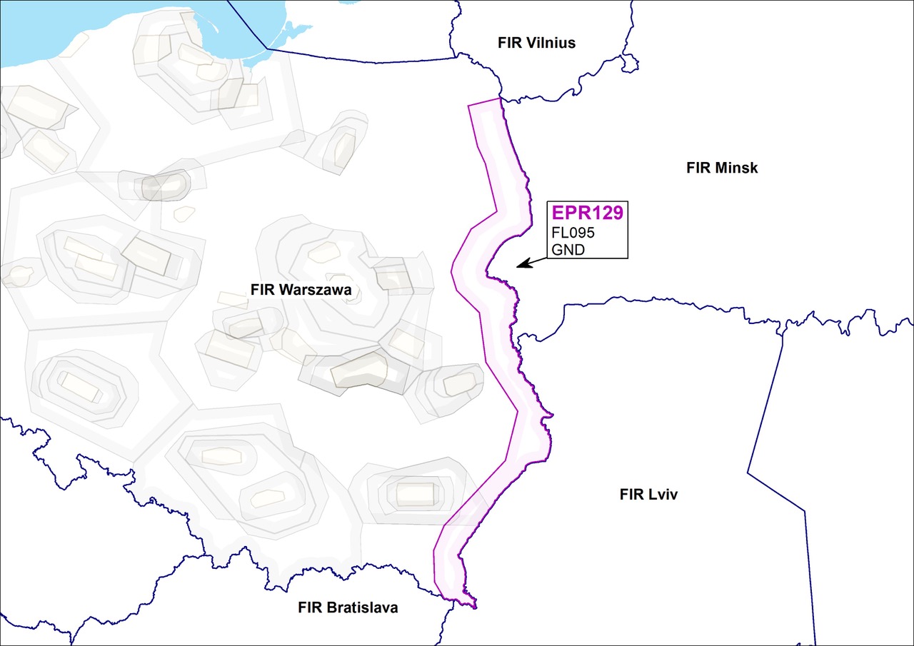Map of the no-fly zone imposed along Poland's eastern border with Belarus and Ukraine. Image: @DowOperSZ / X (Twitter) 